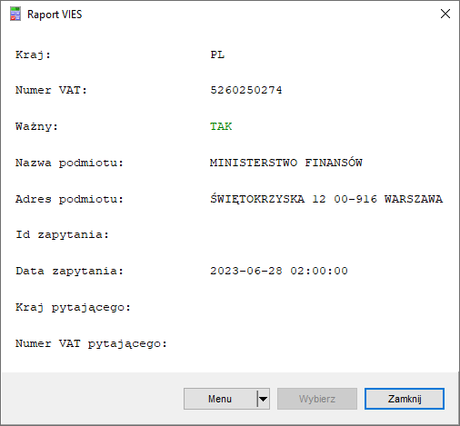 Weryfikator VIES raport