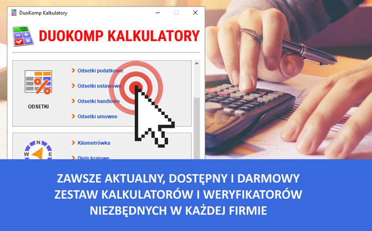 DuoKomp Kalkulatory - odsetki podatkowe i ustawowe, wynagrodzenia, amortyzacja, weryfikatory